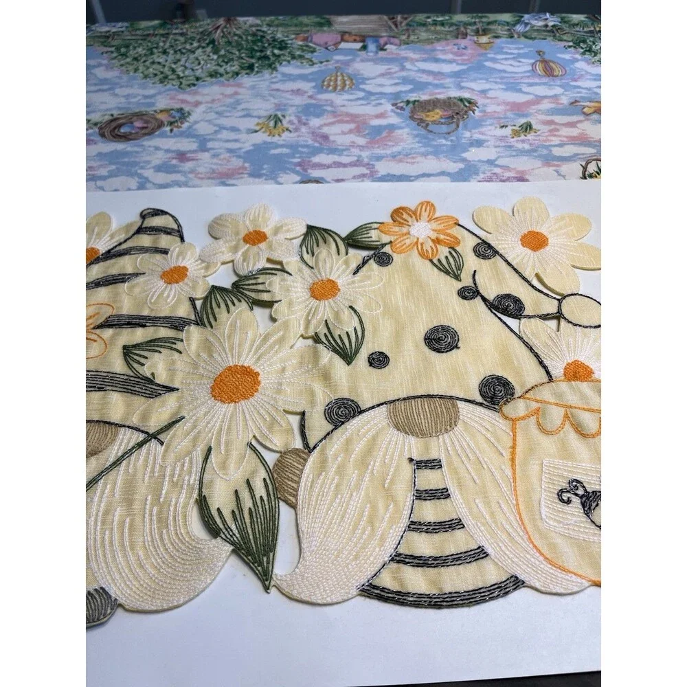 4pc Gnome Bees Flowers Placemats Embroidered